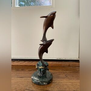 Vintage SPI Gallery Brass And Marble Double Dolphin 9.5" Art Sculpture Ocean